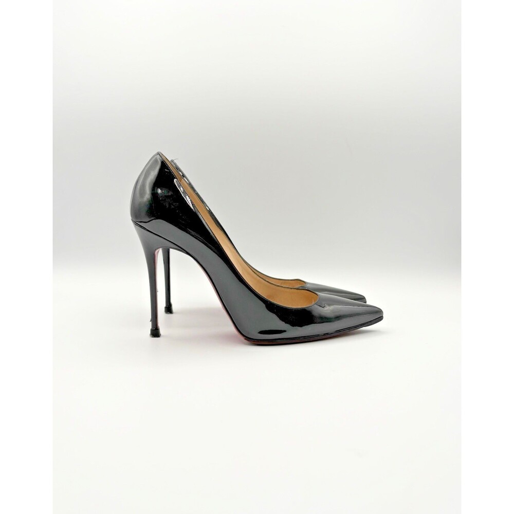 Christian Louboutin Decollete 100 Black Patent Leather Stiletto Heels Size EU 38